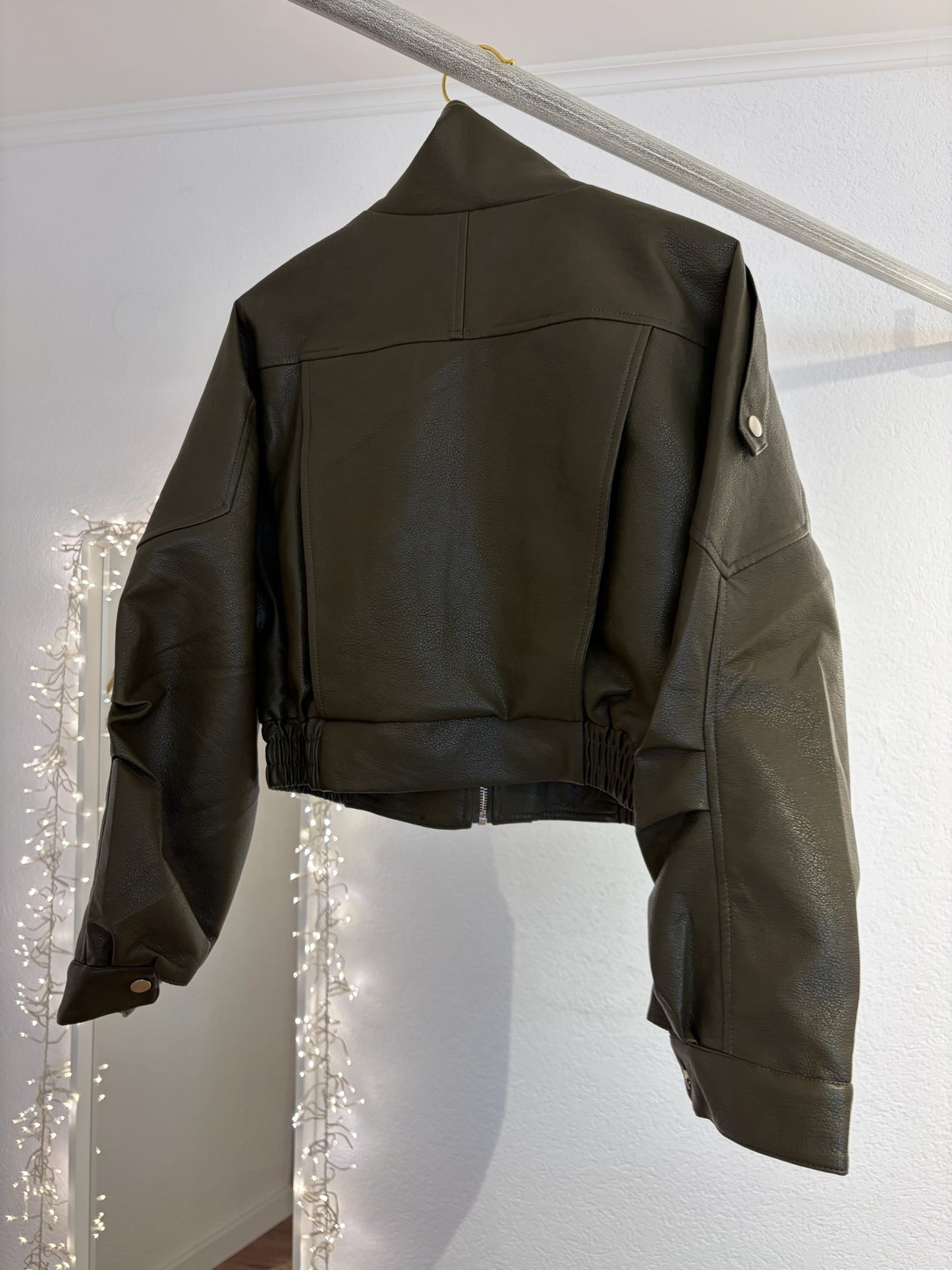 Bikerjacke in Lederoptik khaki