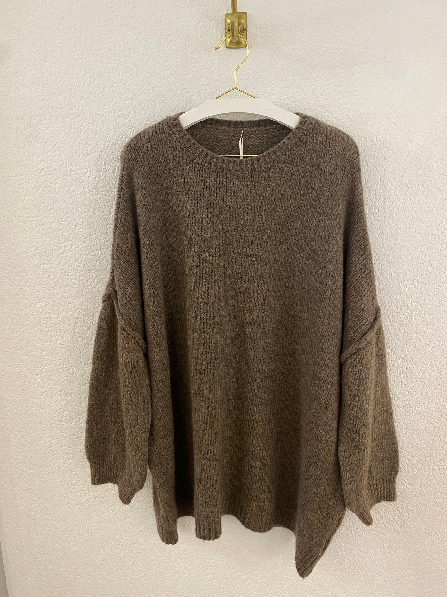 Langer oversized Strickpulli Taupe