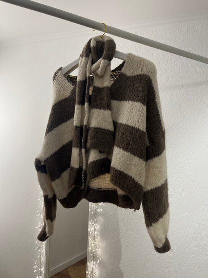 Streifen Pulli mit Schal versch. Farben