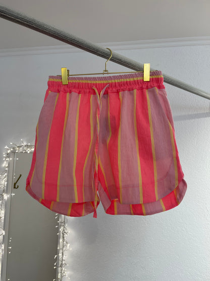 Pink gestreifte Leinenhose