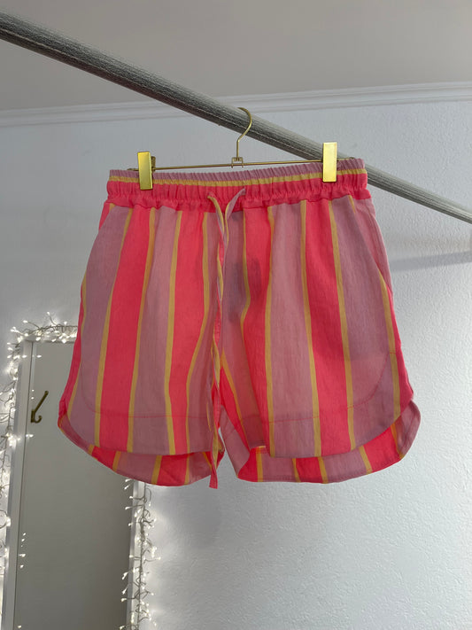 Pink gestreifte Leinenhose