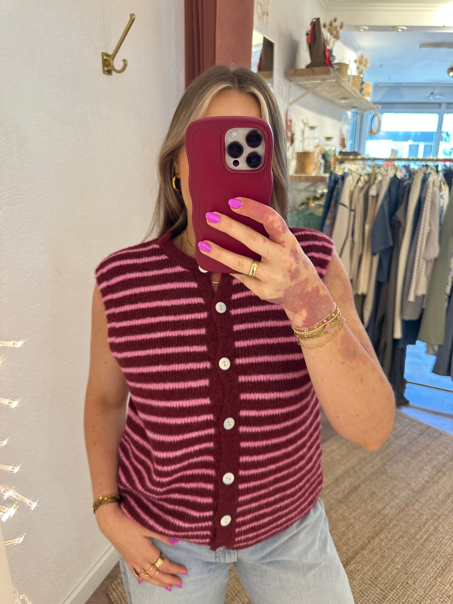 Gestreifte Strickweste versch. Farbe