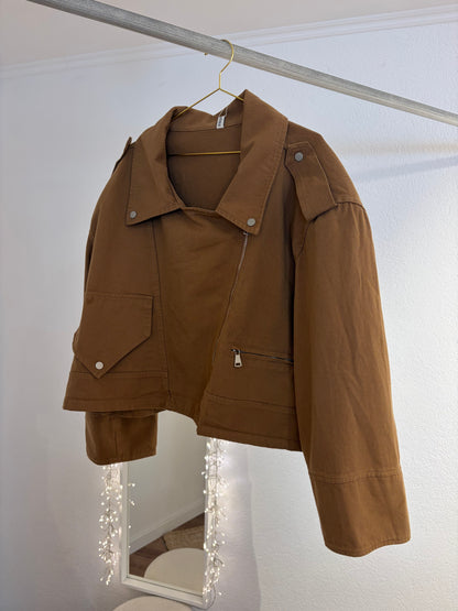Oversized Jeansjacke im Bikerstil
