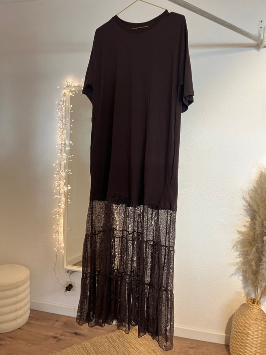 T-Shirt Kleid mit Spitze braun