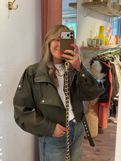 Bikerjacke in Lederoptik khaki