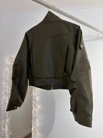 Bikerjacke in Lederoptik khaki