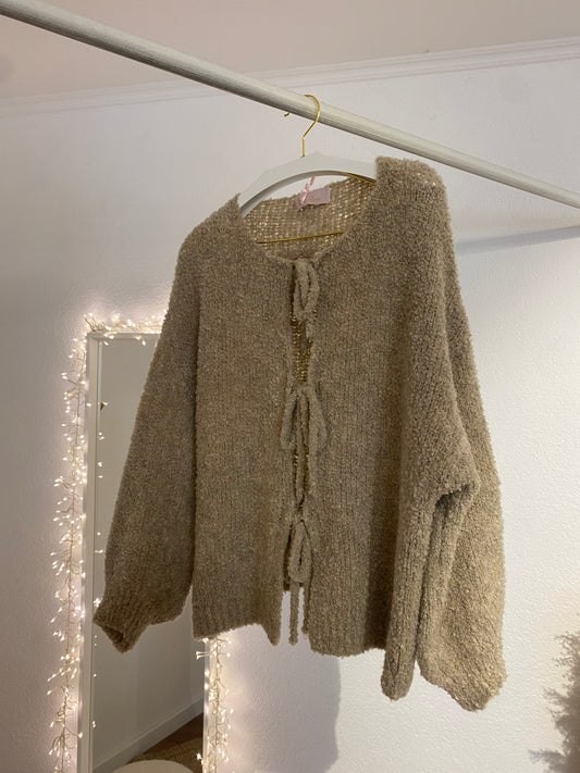 Bouclé Cardigan mit Schleifen beige
