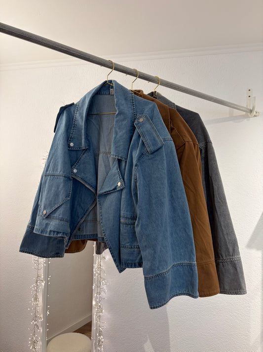 Oversized Jeansjacke im Bikerstil