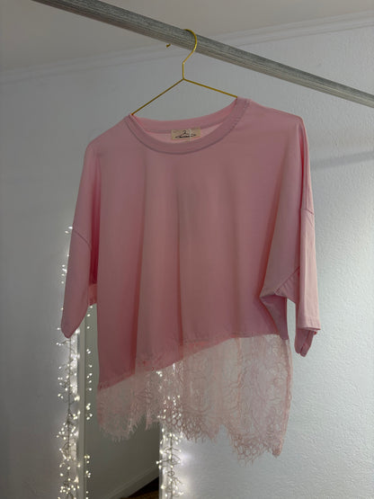 T-Shirt mit Spitzeneinsatz