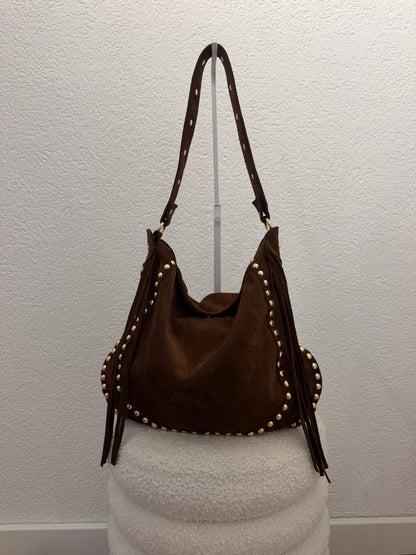 Wildleder Tasche mit Fransen und Nieten versch. Farben