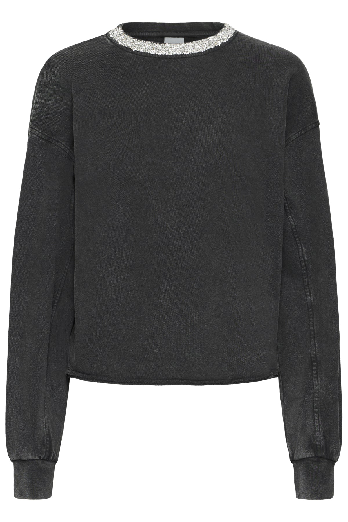 Grauer Sweater mit Glitzer Kragen