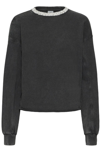 Grauer Sweater mit Glitzer Kragen