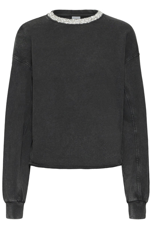 Grauer Sweater mit Glitzer Kragen