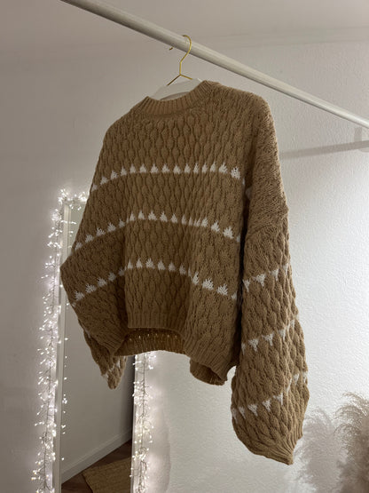 Strickpullover mit Zopfmuster und Ballonärmeln