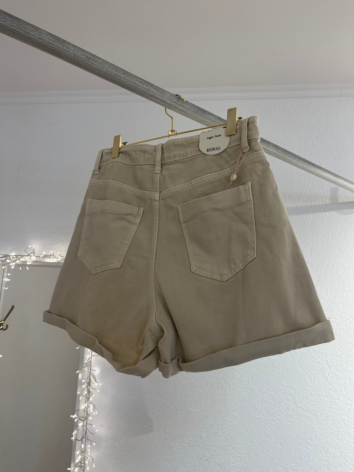 Beige Paperbag Jeansshorts
