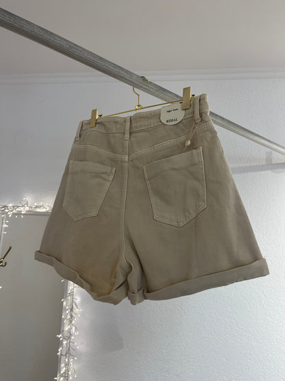 Beige Paperbag Jeansshorts