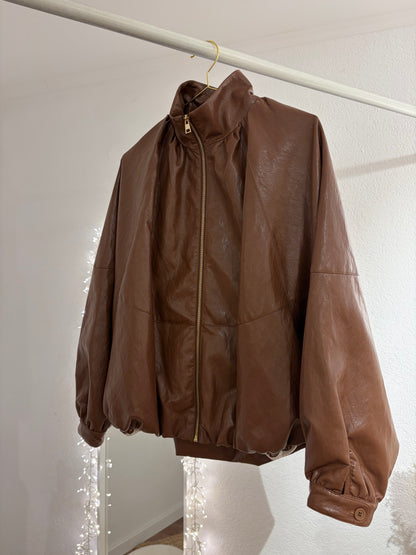 Lederjacke mit Stehkragen und Ballonärmeln