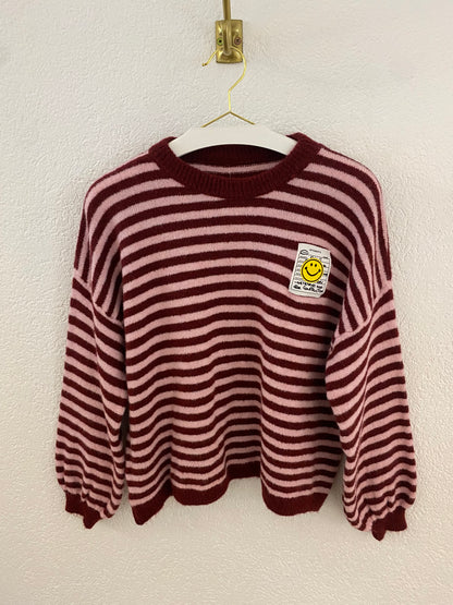 Smiley Strickpulli Bordeaux/Rosa