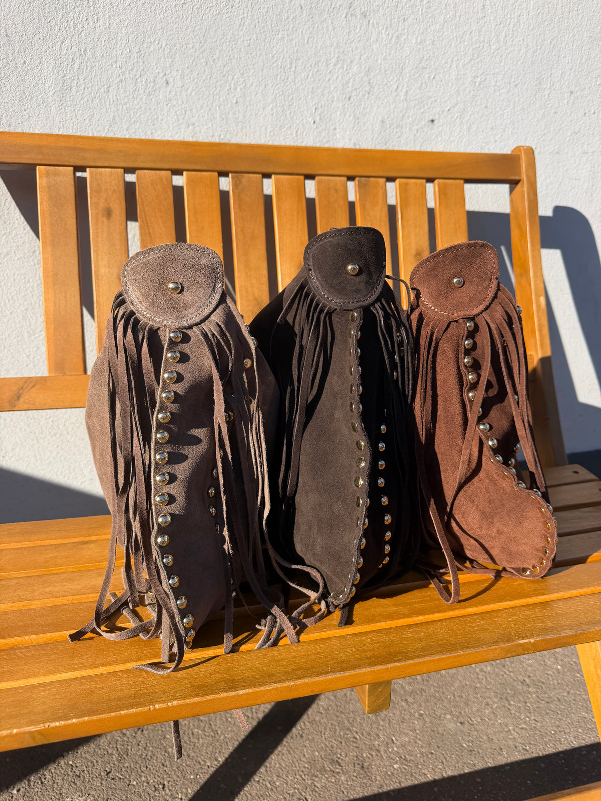 Wildleder Tasche mit Fransen und Nieten versch. Farben