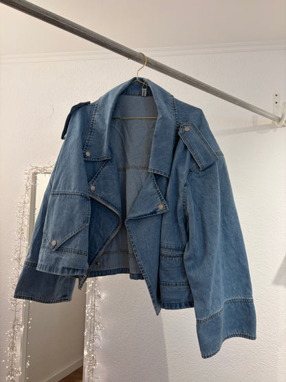 Oversized Jeansjacke im Bikerstil