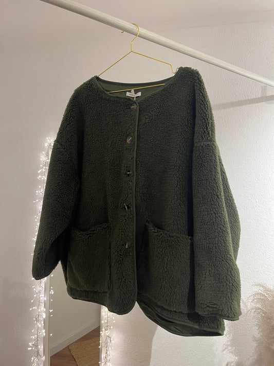 Oversized Teddyjacke mit Knopfleiste