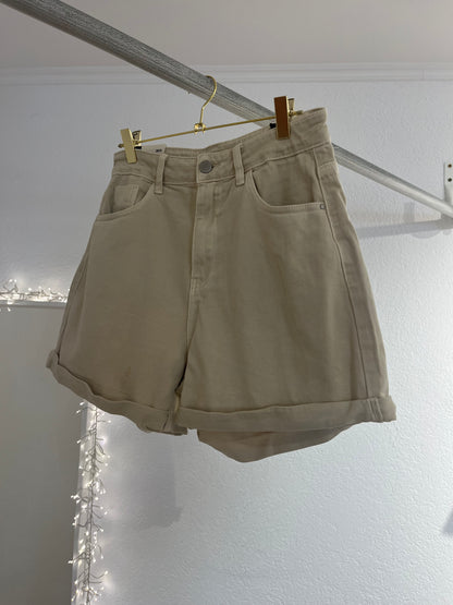 Beige Paperbag Jeansshorts