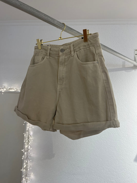 Beige Paperbag Jeansshorts