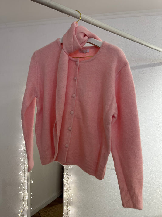 Rosa Cardigan mit Knöpfen + Schal