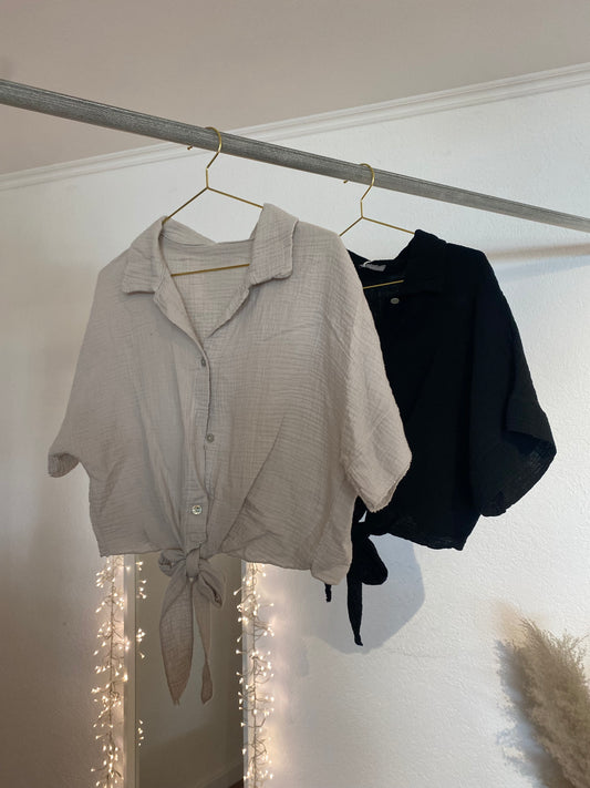 Musselinbluse zum binden versch. Farben