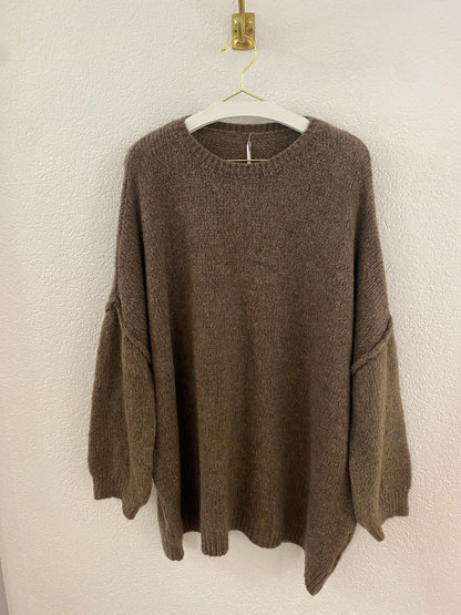 Langer oversized Strickpulli Taupe