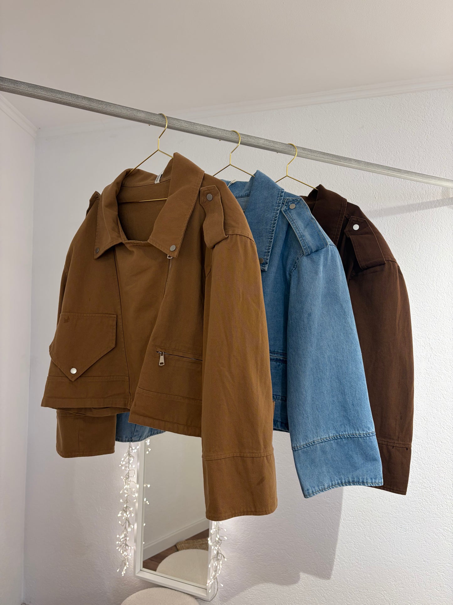Oversized Jeansjacke im Bikerstil