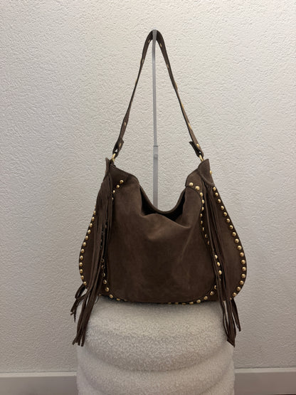 Wildleder Tasche mit Fransen und Nieten versch. Farben