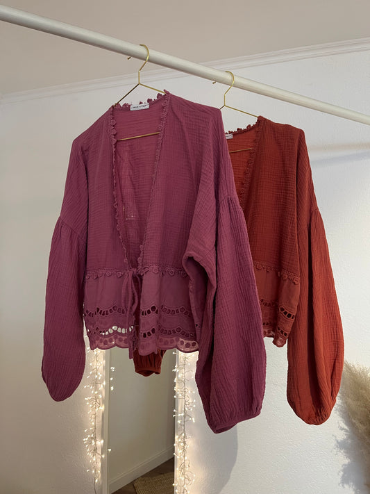 Musselinbluse zum binden versch. Farben