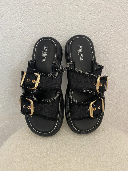 Kunstleder Schlappe schwarz