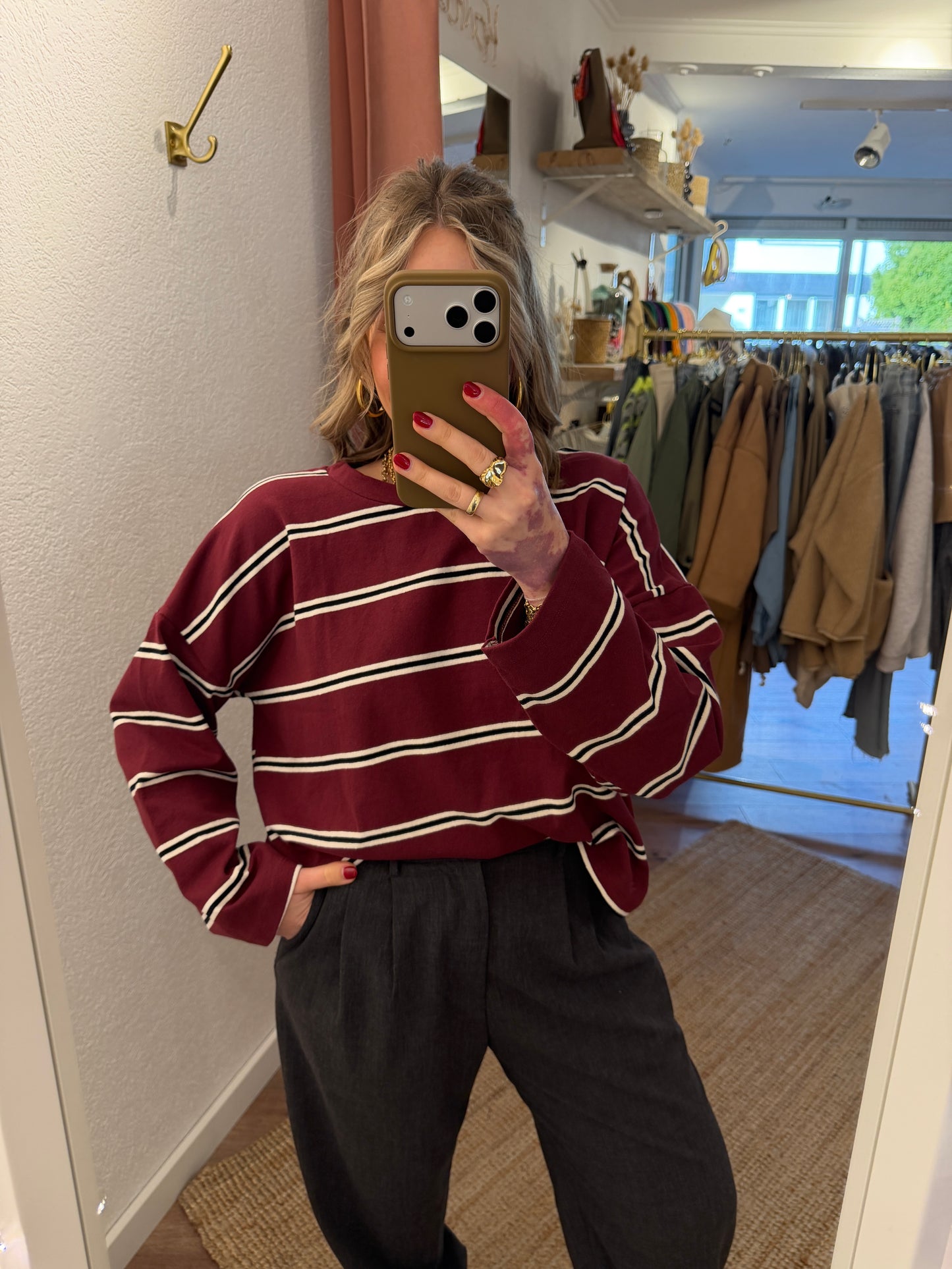 Streifenshirt Bordeaux/Schwarz