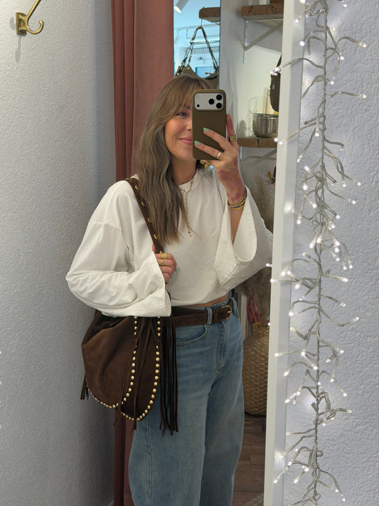Wildleder Tasche mit Fransen und Nieten versch. Farben