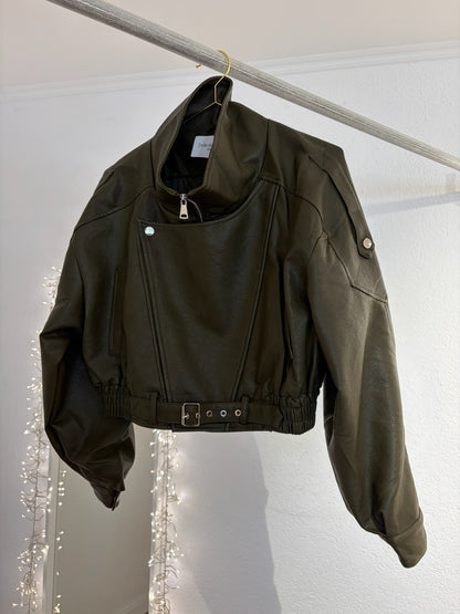 Bikerjacke in Lederoptik khaki