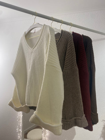 Strickpulli mit V-Ausschnitt versch. Farben