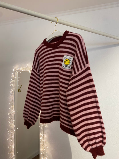 Smiley Strickpulli Bordeaux/Rosa