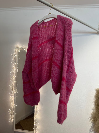 Pink melierte Strickjacke
