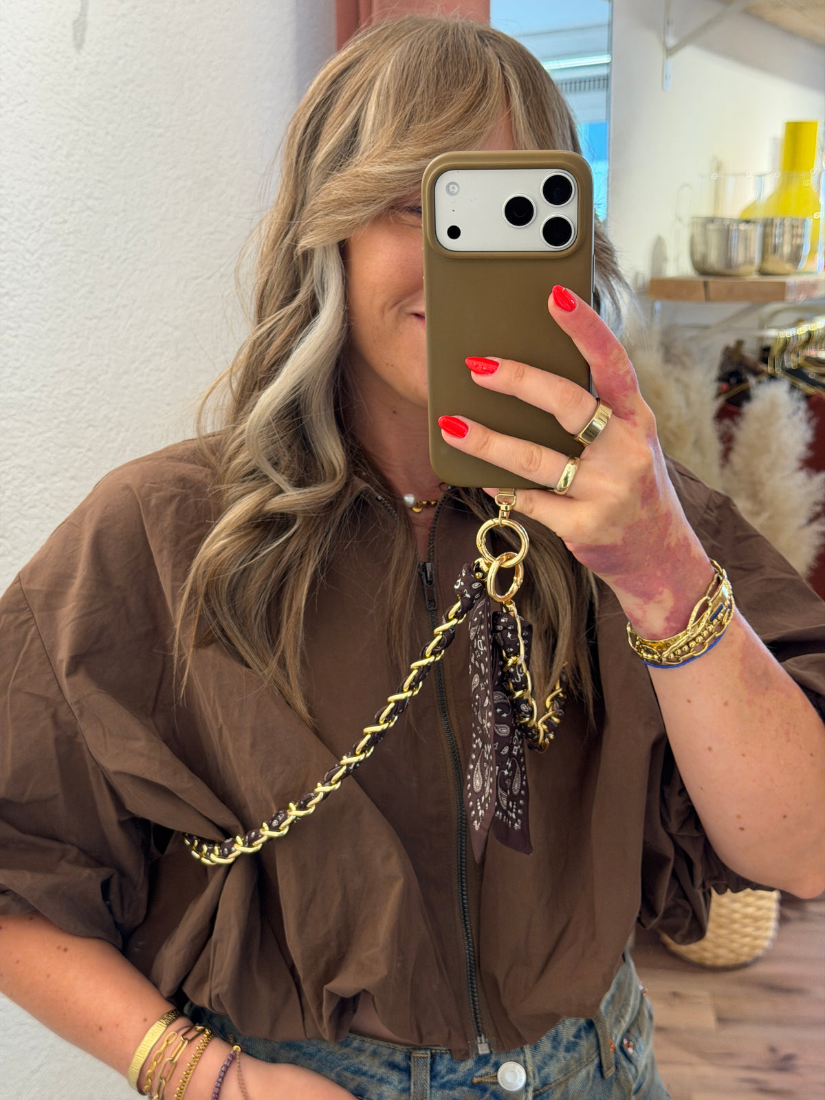 Handykette mit Bandana-Tuch vergoldet lang
