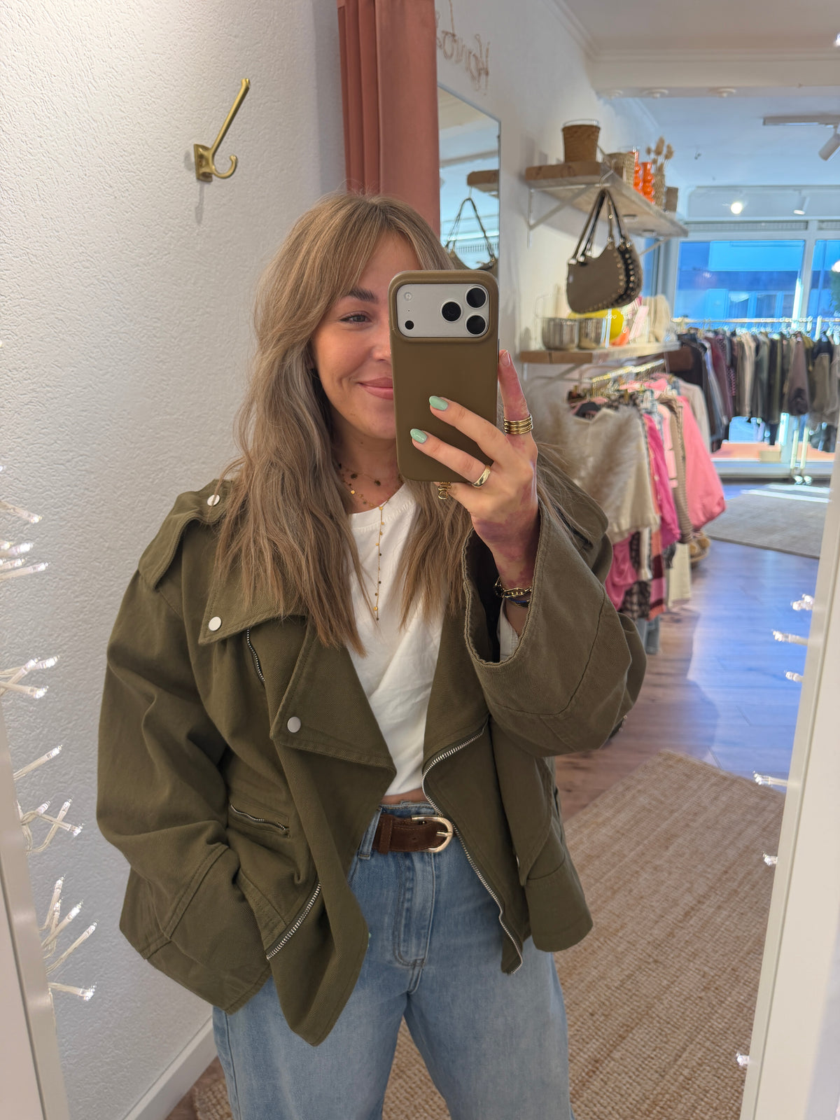 Oversized Jeansjacke im Bikerstil
