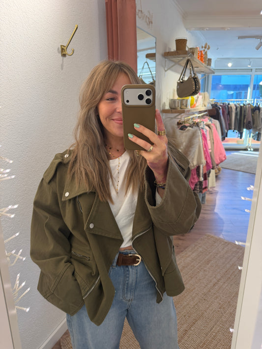 Oversized Jeansjacke im Bikerstil